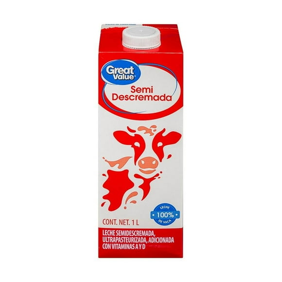 Leche Great Value semidescremada 1 l