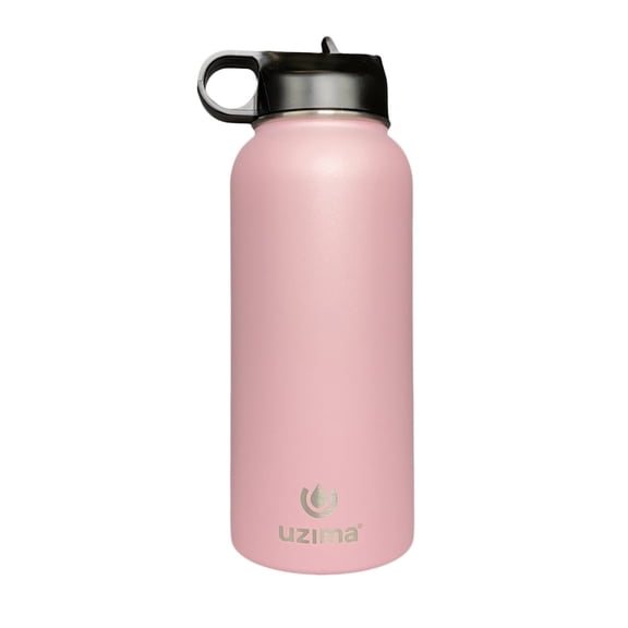 Uzima Z-Source Water Bottle With Filter. 0.1 Micron Hollow Fiber Filter For Hiking, Camping, and Emergency Preparedness. 32oz Stainless Steel. (Light Pink)