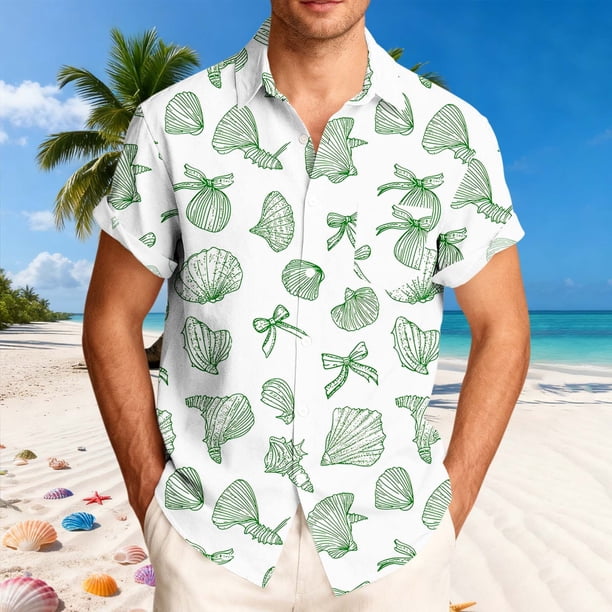 Blusa y camisa de manga corta con cuello vuelto para hombre, blusa informal de moda con cuello vuelto, blusa estampada de manga corta con botones, blusa de poliéster para hombre