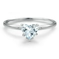 thumbnail image 3 of Gem Stone King 14K White Gold Sky Blue Aquamarine Solitaire Engagement Ring for Women | 0.42 Cttw | Heart Shape 5MM | Gemstone March Birthstone | Size 6, 3 of 6
