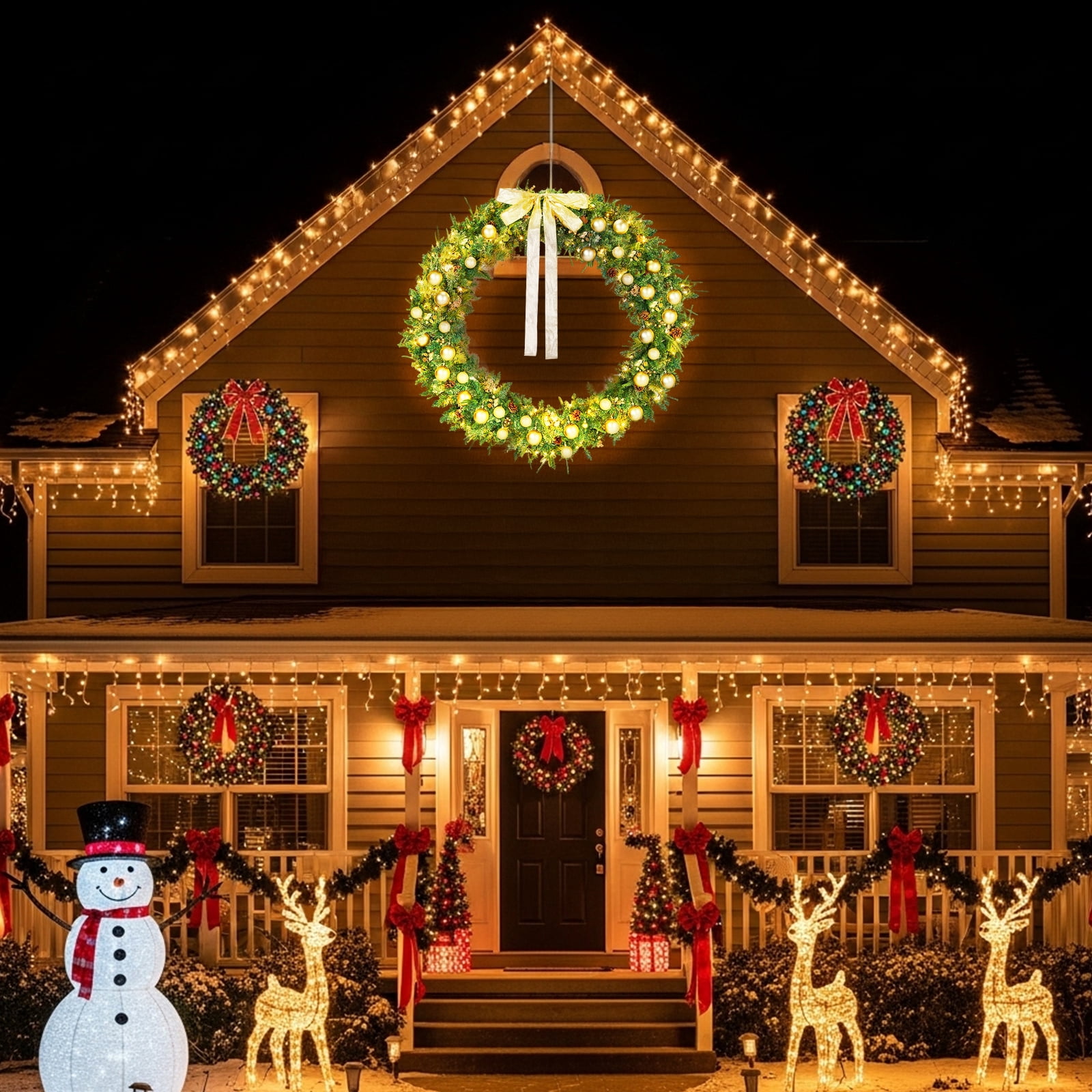 60in Lighted Artificial Christmas Wreath with Remote Control 8 Modes
