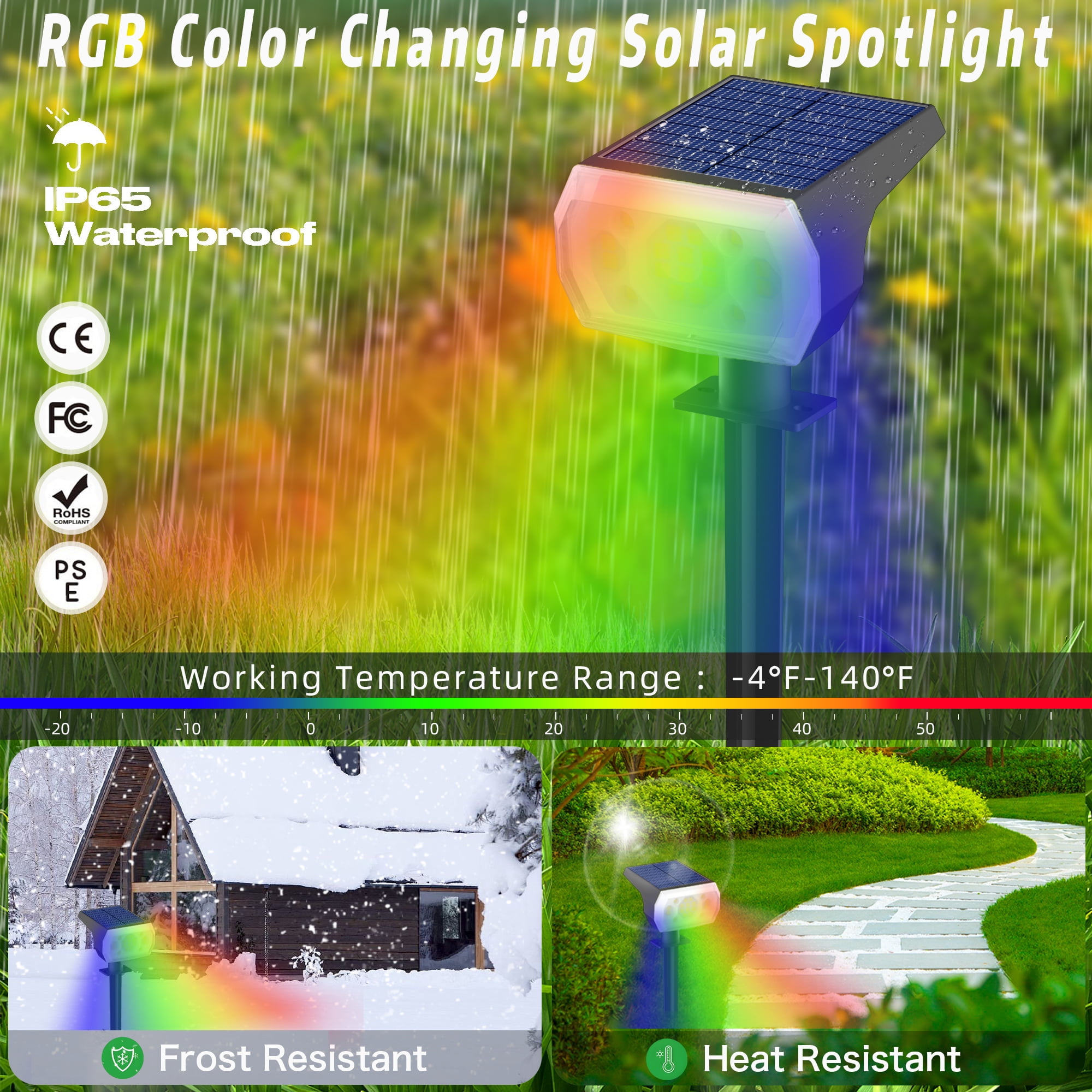 CHARKEE Solar Spot Lights Outdoor Multicoloured Spotlights,7 Modes/6 Color Changing,for Yard Garden