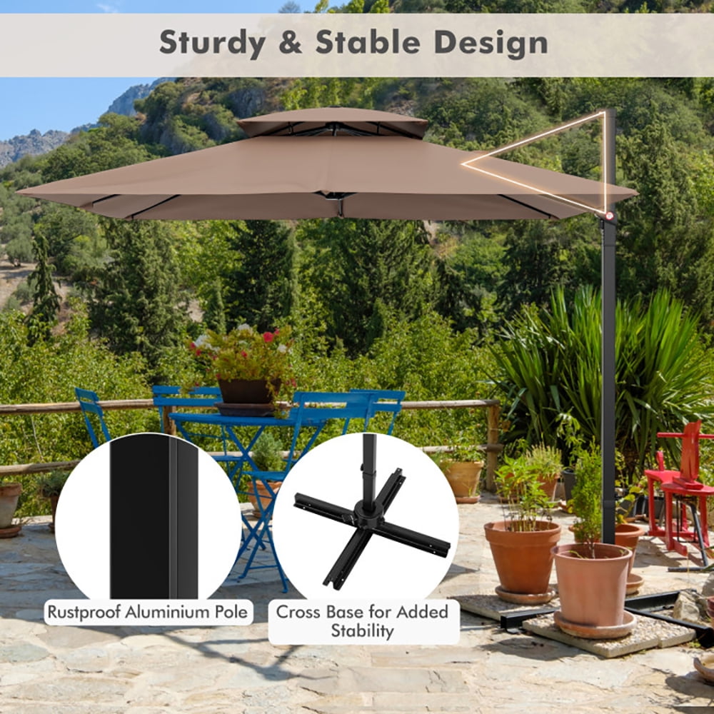 Aimee Lii 9.5 Feet Cantilever Patio Umbrella with 360° Rotation and Double Top, Table Umbrella Outdoor for Patio Pool Beach, Coffee Aimee Lii 9.5 Feet Cantilever Patio Umbrella with 360° Rotation and Double Top, Table Umbrella Outdoor for Patio Pool Beach, Coffee