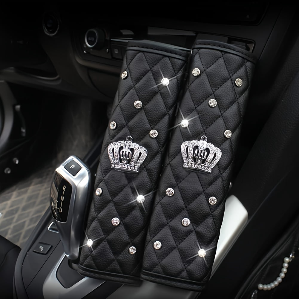 5PCS Bling Car Interior Accessories Set for Women – Sparkling Crown Seat Belt Shoulder Pads, Center Console Armrest Cover, Gear Shift Knob Cover, Handbrake Cover – Universal Fit for Most Vehicles