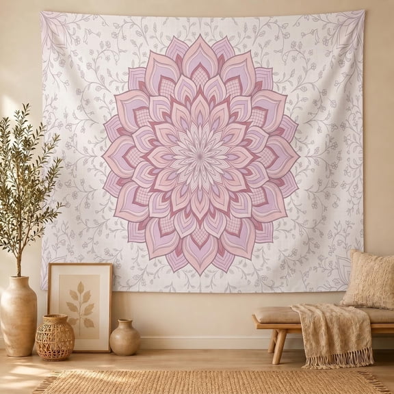 XaaKee Tapestry Wall Hanging, Bohemian Spiritual Mandala Blush Pink Large Tapestry, High-Quality Polyester Room Tapestry For Bedroom And Living Room, 60x40Inch