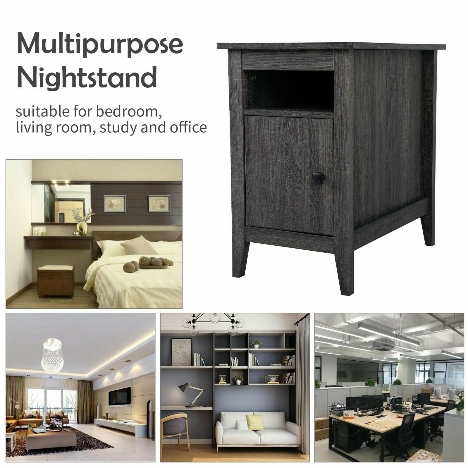 Private Jungle Nightstand Set of 2 for Living Room Bedroom, Bedside End Table w/Storage Cabinet and Open Drawers, Gray Private Jungle Nightstand Set of 2 for Living Room Bedroom, Bedside End Table w/Storage Cabinet and Open Drawers, Gray