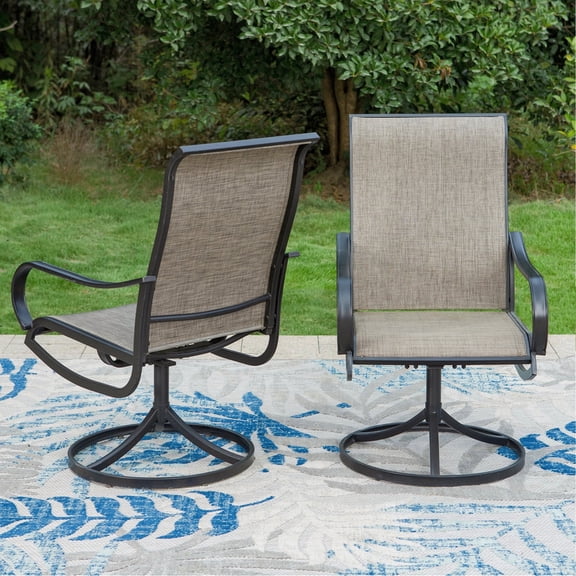 SUMMIT LIVING Outdoor Patio Dining Chairs Set of 2, 2-Piece Textilene Swivel Patio Chairs, Black & Brown-gray