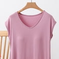 thumbnail image 6 of Liweisiy Women's Cap Sleeve Tees V Neck Multi Color Layering Breathable Pajama Shirts Classic Loose Soft Sleep Tops Pink 2XL, 6 of 6