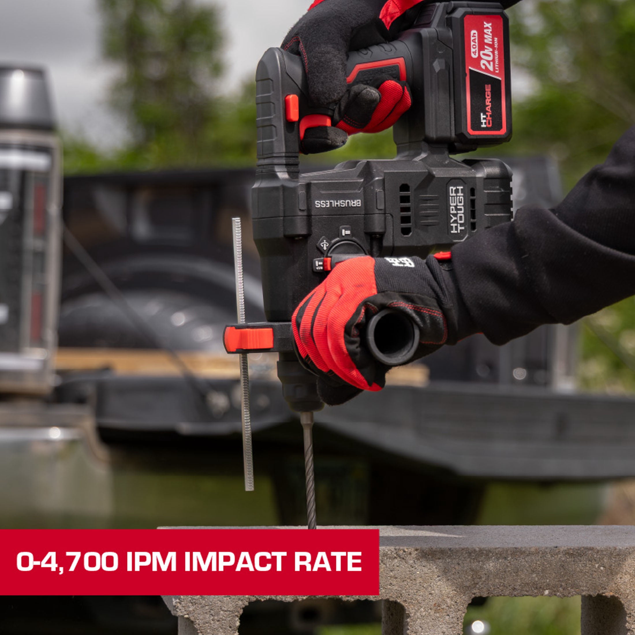 Hyper Tough 20V Brushless SDS Plus Rotary Hammer Drill with 4.0Ah Battery