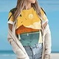 thumbnail image 2 of Pisexur Hauts de Printemps pour Femmes, Hauts pour Femmes, Blouses Habillées Décontractées Pull Rétro Imprimé Col Rond Manches Courtes Multicolore, TG, 2 of 5