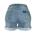 thumbnail image 3 of cfhntfmh Jeans for Women Trendy High Rise Ripped Frayed Stretchy Shorts Distressed Denim Shorts with Pockets, 3 of 7