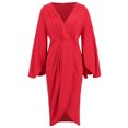 thumbnail image 5 of SMihono Fashion Women Long Sleeve Deep V-Neck Dress Solid Pleated High Split Cocktail Party Formal Bridesmaid A-Line Dress Waist Gown Dress Red 6, 5 of 6