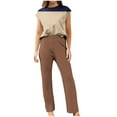 thumbnail image 2 of FAIWAD Women's Summer 2 Piece Outfits Cap Sleeve Slit Cropped Top and Wide Leg Pants Lounge Tracksuit, 2 of 4