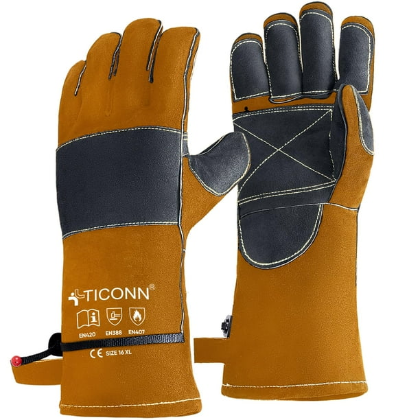 Guantes de soldadura TICONN de 16 pulgadas a 538 °C resistentes al calor para soldadores