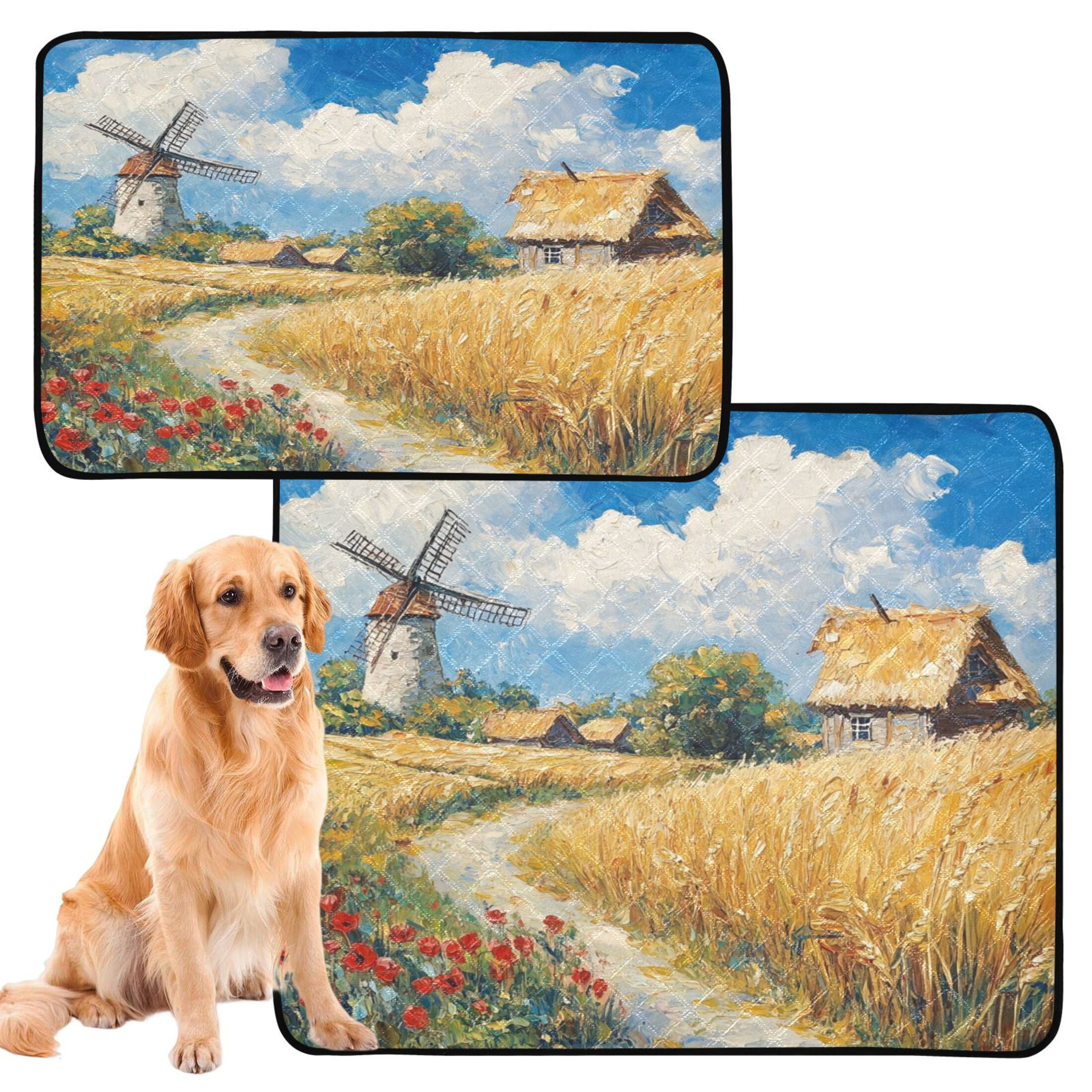 Qxltty Ukrainian Landscape Cat litter Pads Pet Set of 3 Diaper Mats Center Anti-leakage Layer Absorbent Soft and Comfortable
