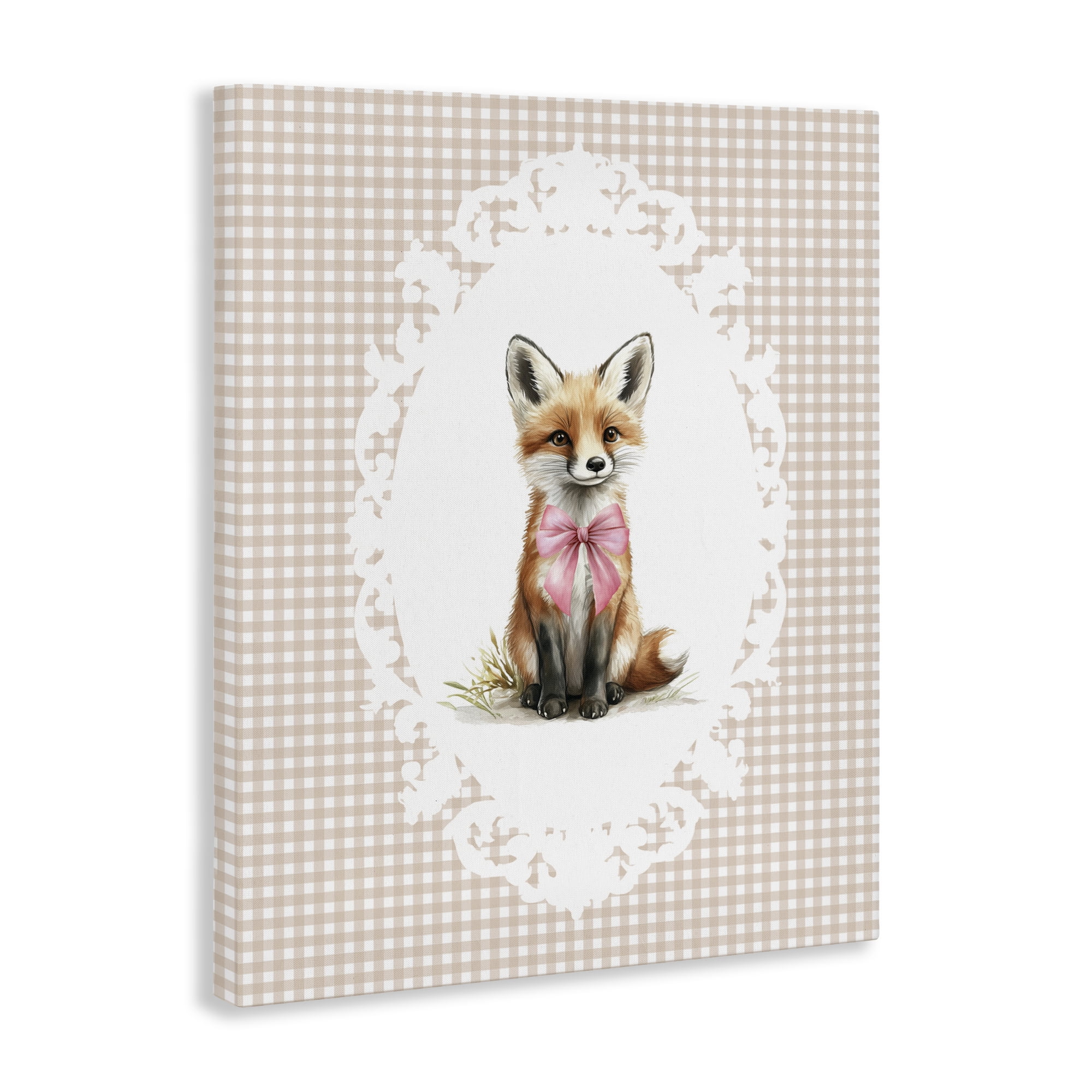 Stupell Industries Vintage Bow Fox on Gingham Canvas Wall Art, design by Christine Simpson Art