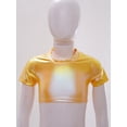 thumbnail image 6 of TiaoBug Kids Girls Shiny Metallic Short Sleeve Crew Neck Tee Shirt Hip Hop Jazz Ballet Dance Crop Top Yellow 7-8, 6 of 7