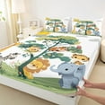 thumbnail image 3 of Manfei Jungle Animal Teens Bed Sheets, Kawaii Lion Elephant Zebra King Sheets, Cartoon Wildlife Sheet Set, Microfiber Bedroom Decor, 4 Pieces, 3 of 7