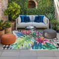 thumbnail image 2 of Tropical Plant Outdoor Rug for Patio/Deck/Porch, Non-Slip Large Area Rug 4 x 6 Ft, Summer Watercolor Botanical Palm Leaf Plaid Indoor Outdoor Rugs Washable Area Rugs, Camping Rug Carpet Runner, 2 of 8