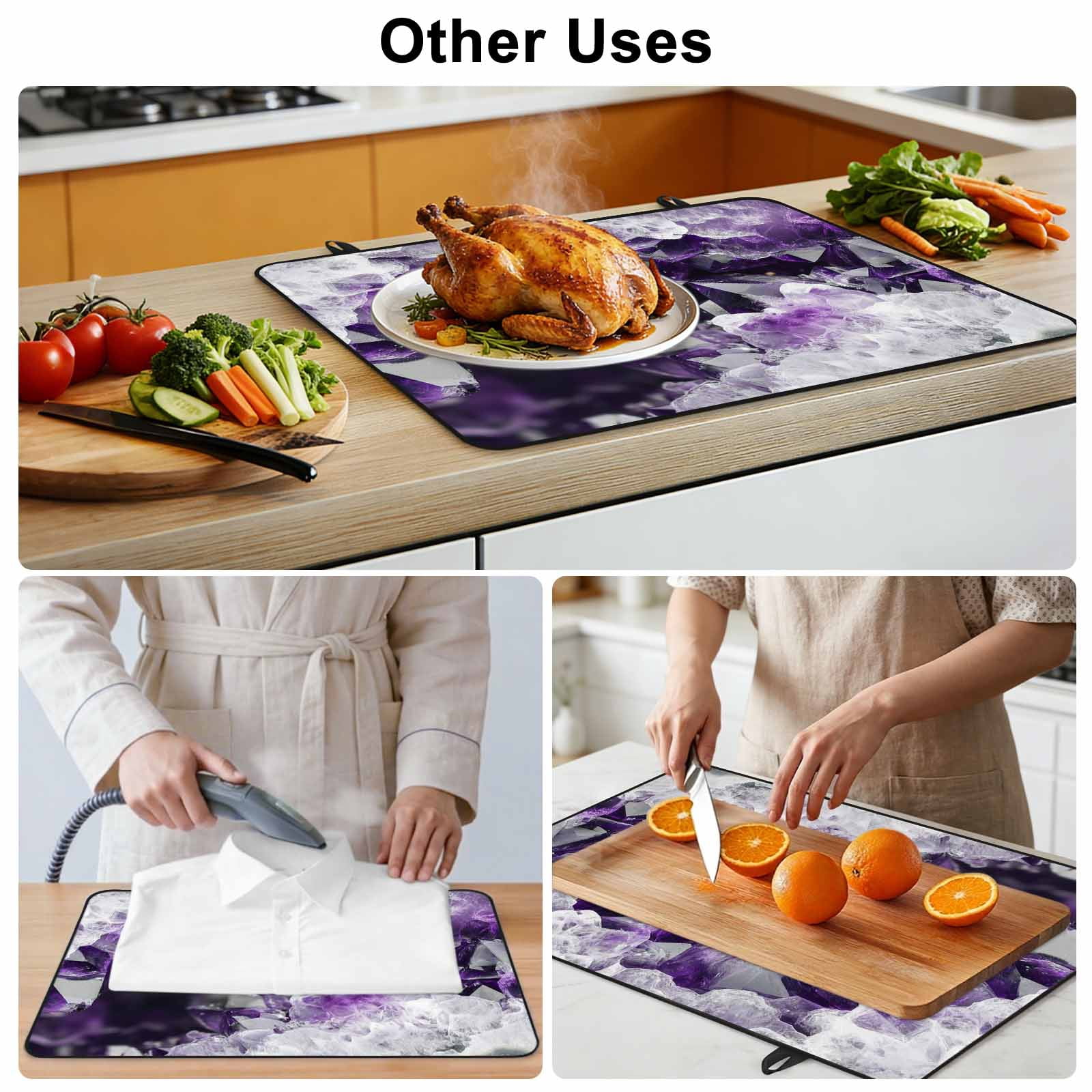 Purple Black Geometric Stove Top Cover for Electric Stove, Heat-proof & Non Slip Glass Top Stove Cover Protector, Modern Abstract Crystals Artwork Kitchen Flat Cooktop Rubber Mat 24x21 Inches