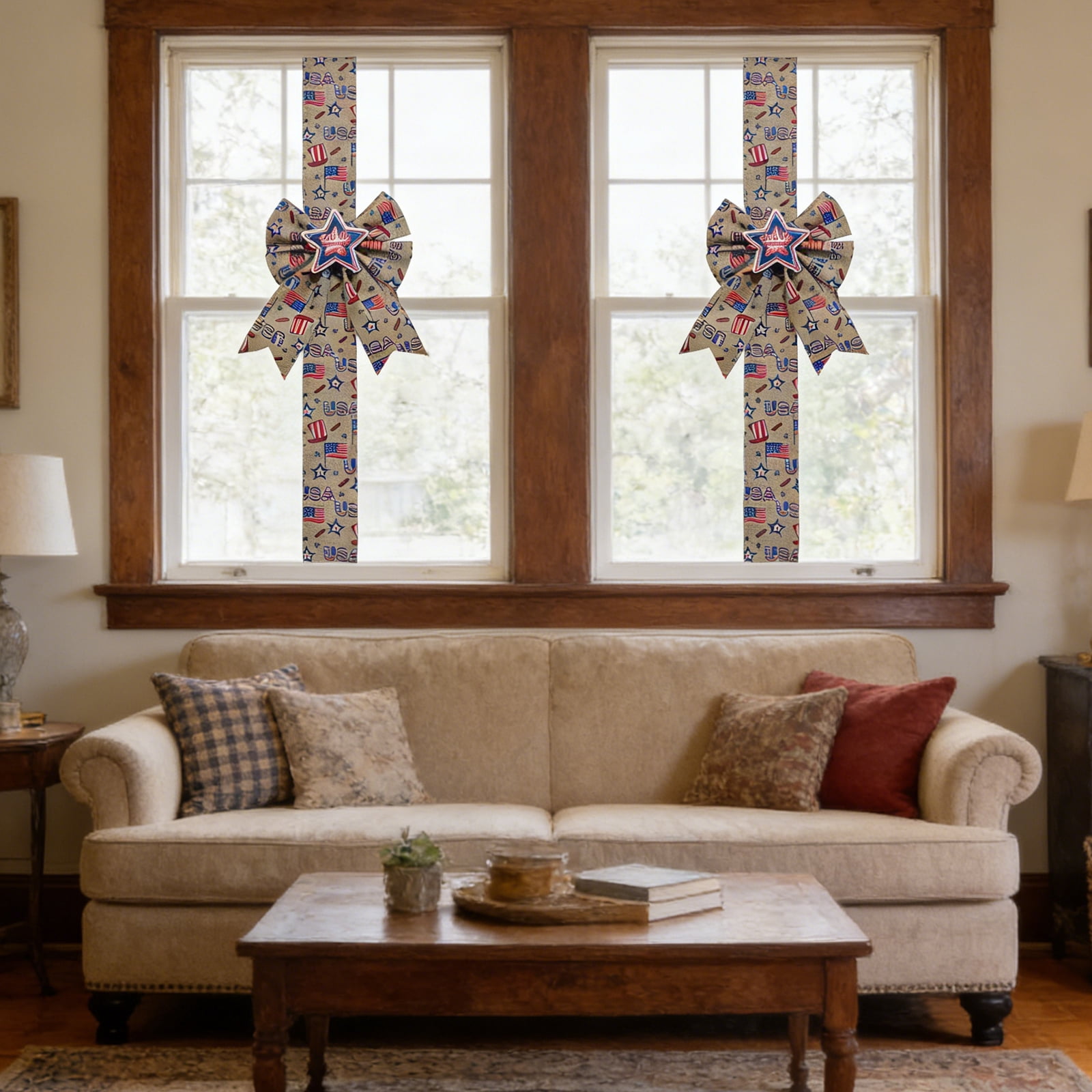 4Th of July Decorations Party, Bow Decorations, 2X48 In, Patriotic Ribbon, Independence Day Celebration, Outdoor Entryway, Red White Blue Accents, 4 Pc