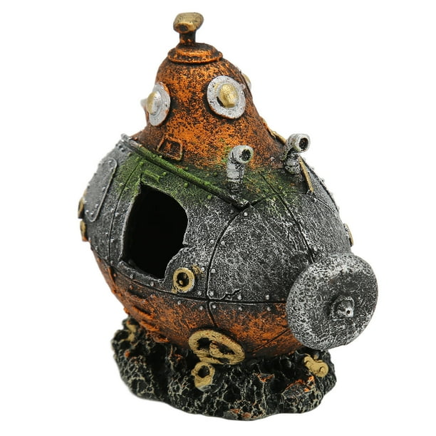Shipwreck Aquarium Ornament, Submarine Fish Decoration Safe Edges Resin