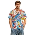 thumbnail image 3 of Retro Geometric & Aztec Print Short Sleeve Button Down Shirt for Men, Vintage Cuban Collar Casual Top - Breathable Cotton Linen Blend Summer Beach Vacation Tee with Chest Pocket Blue XXL, 3 of 9
