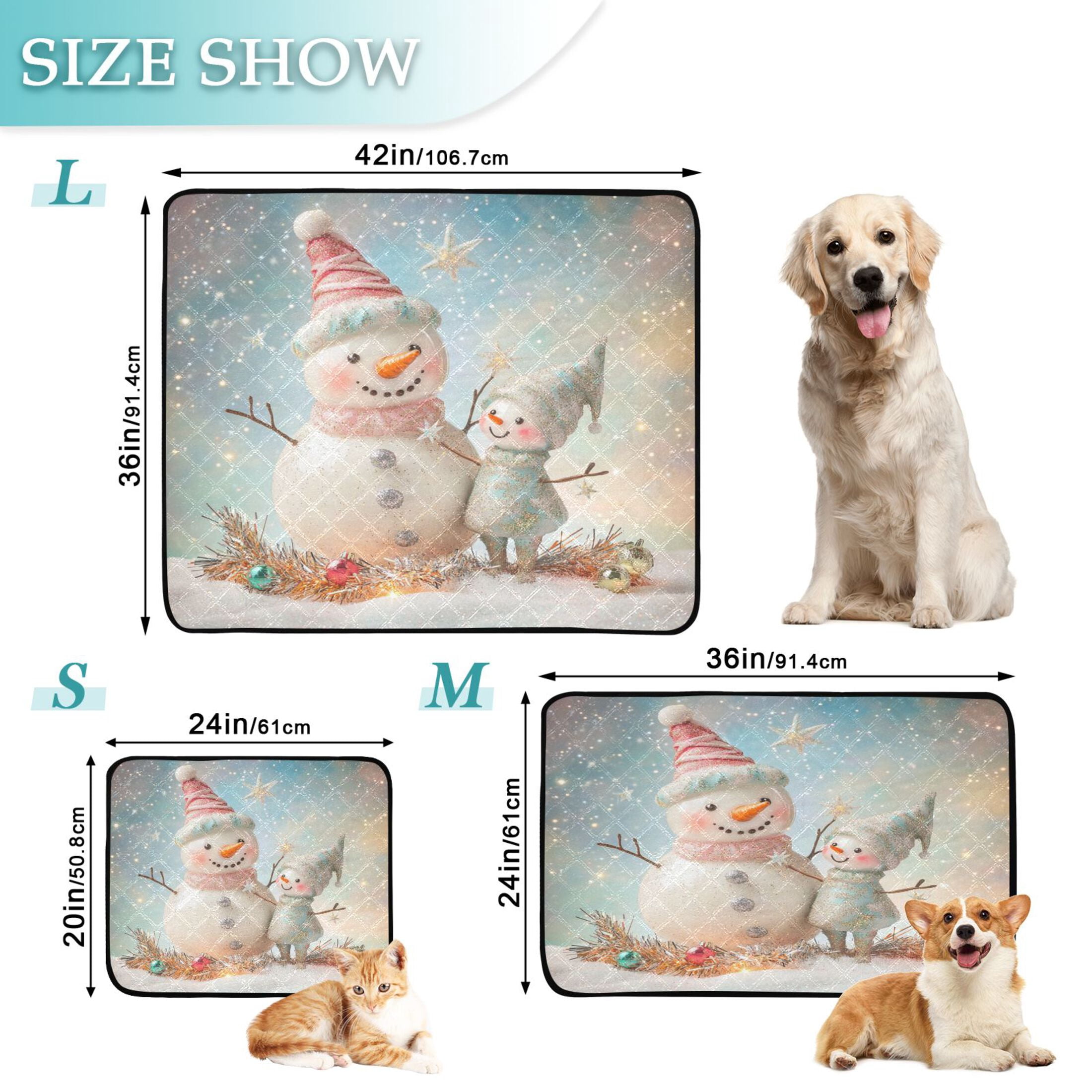 Qxltty Two Cute Christmas Snowmen Cat litter Pads Pet Set of 3 Diaper Mats Center Anti-leakage Layer Absorbent Soft and Comfortable