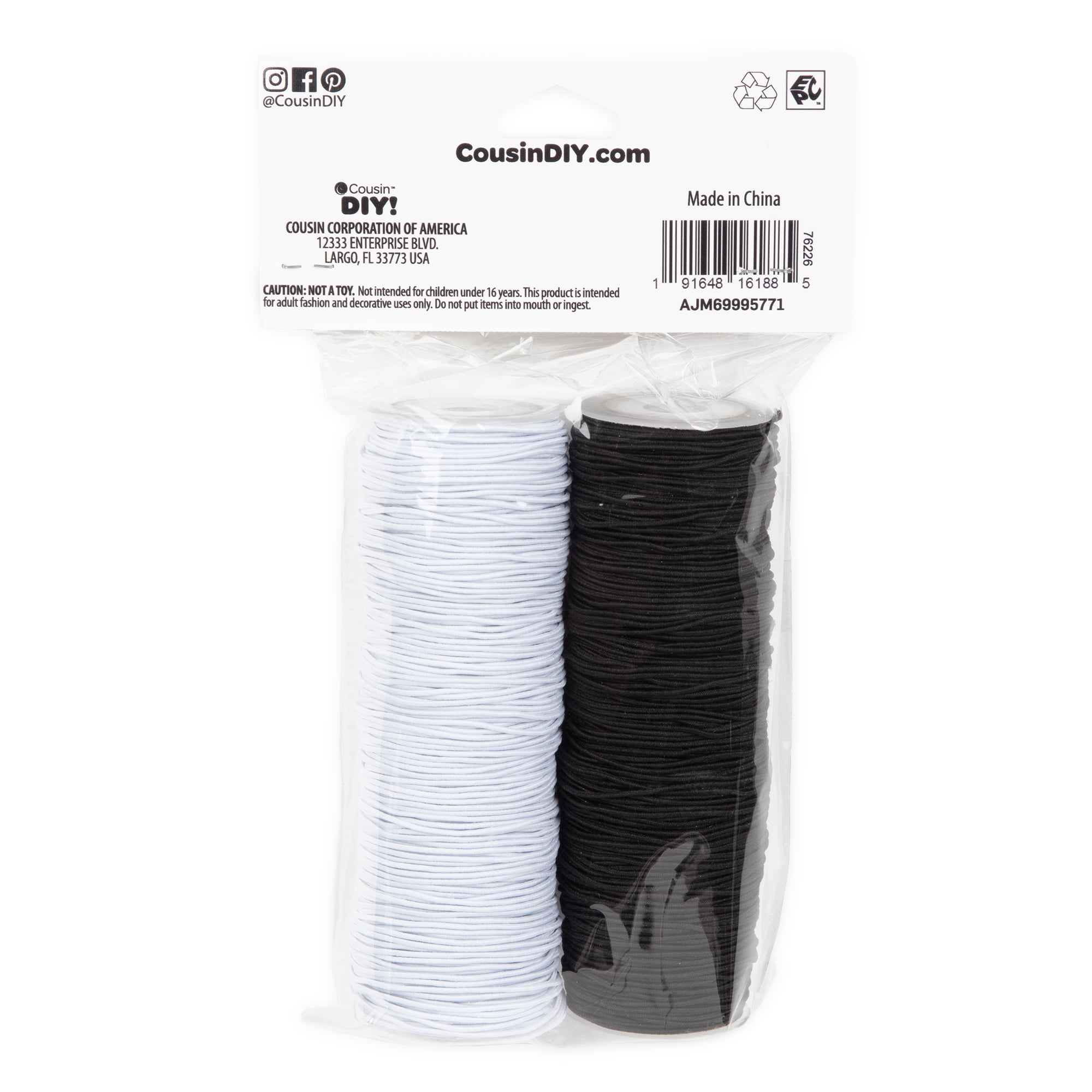 Cousin DIY 1 mm Black & White Stretch Cord 2-Pack – 150 ft Rubber Elastic String for Bracelet & Jewelry Making