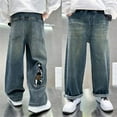thumbnail image 3 of XIMIN Teen Boys Denim Jeans Pants Casual Baggy Wide Leg Cargo Pants Drawstring Elastic Waistband Loose Fit Lightweight Casual Trousers Streetwear (11-12 Years, Blue), 3 of 8