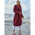 thumbnail image 3 of EILLY BAZAR Burgundy Fuzzy Fleece Lapel Button Open Front Long Cardigan Coat Faux Fur Warm Winter Outwear Teddy Jackets for Women XS, 3 of 4