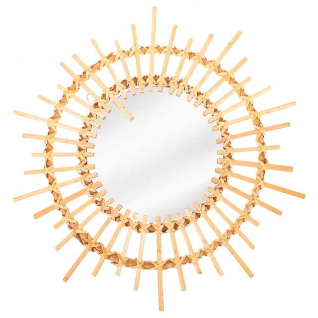 Miangastore Rattan Flower Circular Mirror Wall Mounted Hanging Bathroom Dressing Makeup Mirror Decor