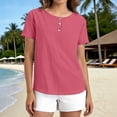 thumbnail image 2 of XPMWRP Women's Crew Neck 3 Button Henley T Shirt Casual Short Sleeve Tops for Daily Wear Summer, Vacation Hot Pink S, 2 of 8