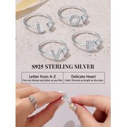 Silvora Sterling Silver Heart Open Ring for Women with Cubic Zirconia, Engagement Wedding Jewelry, Size M