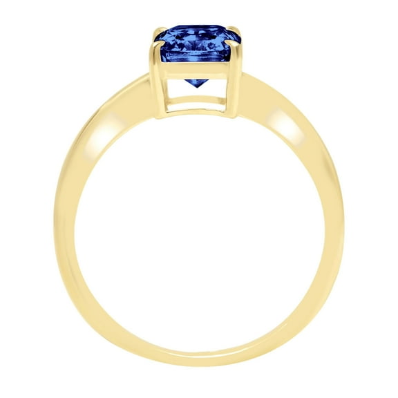 1.75 ct Radiant Cut Simulated Tanzanite Solitaire Engagement Ring for Women in 14K Yellow Gold
