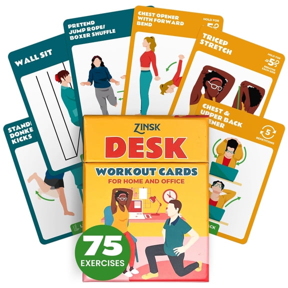 75 Desk Workout Cards - 25 Stretches 50 Bodyweight Exercises to Make Quick, Easy Workout Routines From Your Chair - 3.5 x 2.5 inch