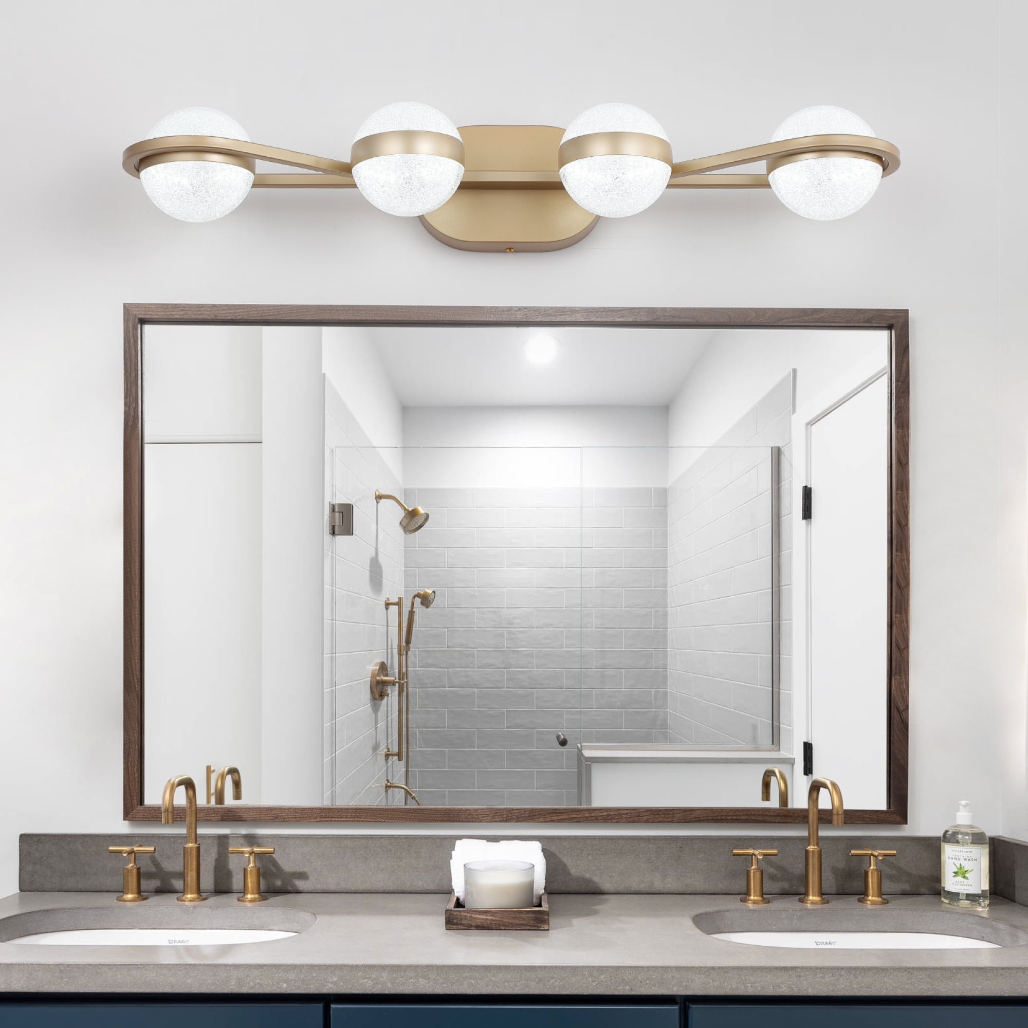 Jopath Bathroom Vanity Light, 4 Bulb Crystal Sand Acrylic Shades, Wall Mounted Decorative Lighting Fixture, Suitable for Bathroom Vanity Mirror (Champagne Gold)