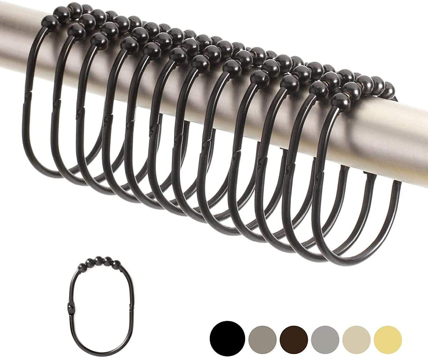 2 lb Depot | 2 lb Depot Wide Shower Curtain Ring Hooks Set | 1, Black Stainless Steel
