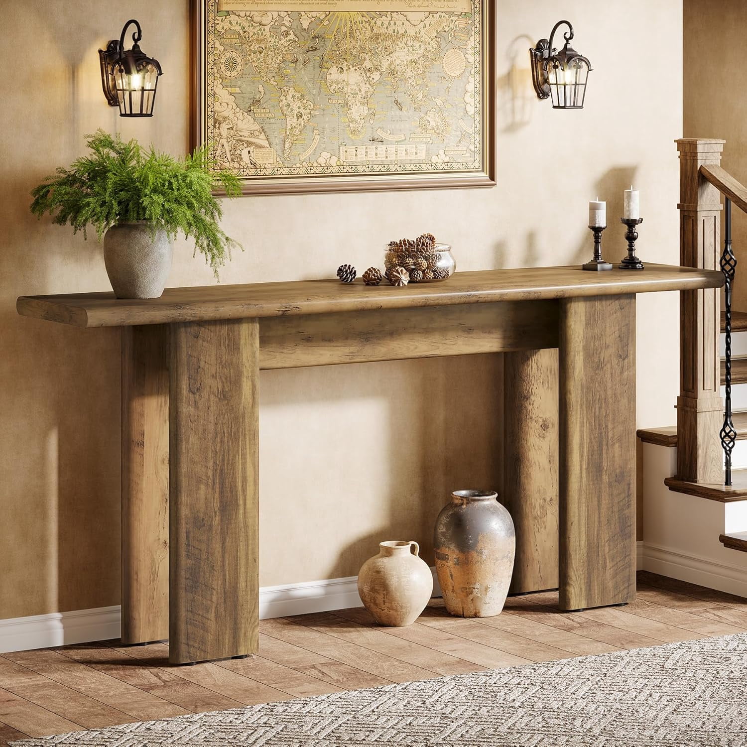 Finmind 70.87" Extra Long Console Table for Entryway, Mid-Century Modern Sofa Table Behind Couch for Entry, Entrance, Hallway, Living Room, Narrow Long, Brown