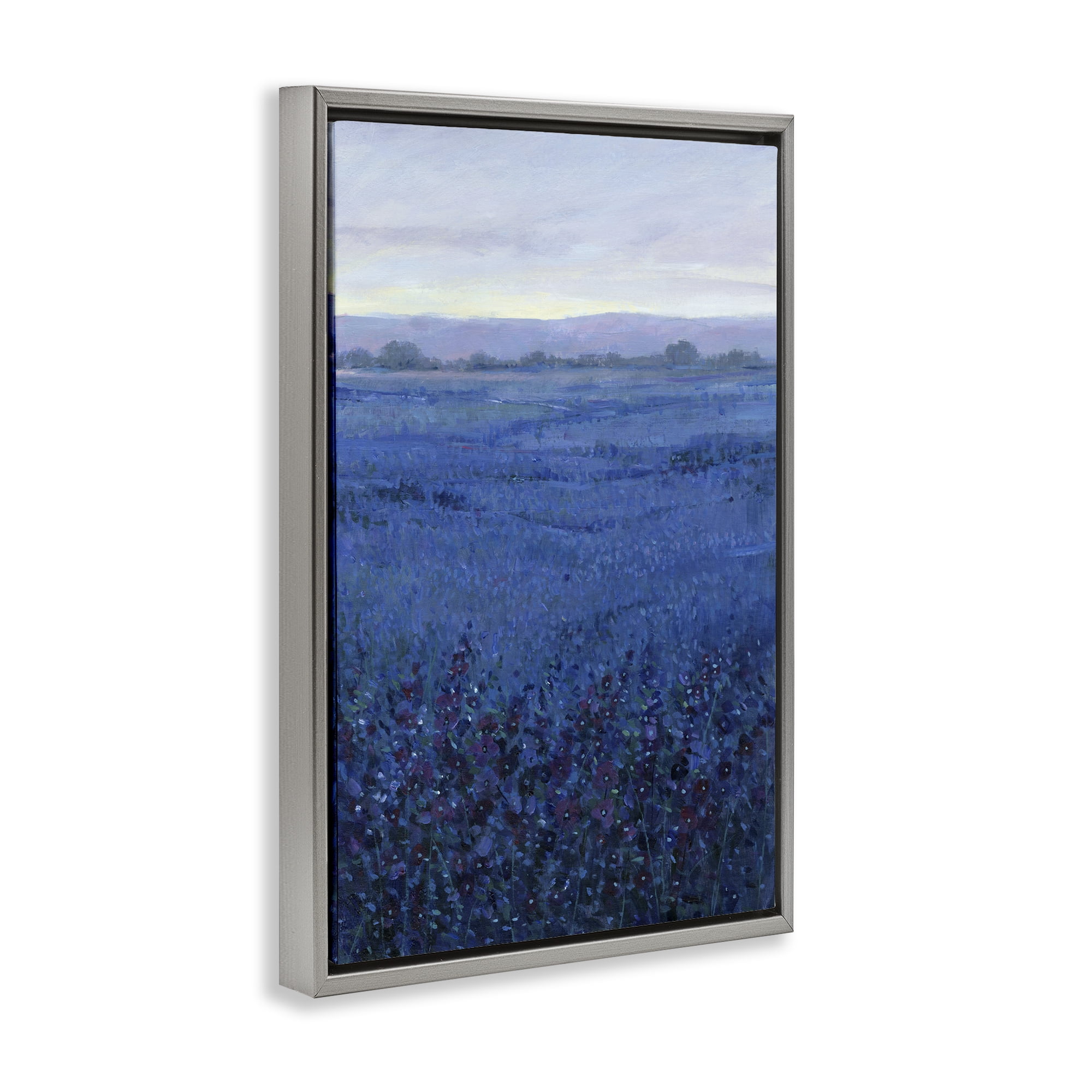 Stupell Industries Blue Country Fields Landscape Painting Gray Floater Framed Art Print Wall Art, 17 x 25