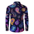 thumbnail image 4 of Fgvctg Carnival Party Long Sleeve Shirts for Men V Neck Button Down Shirt Multicolored Collared Blouses Mask Print Oversized Business Casual Outfits Purple Pink M, 4 of 5