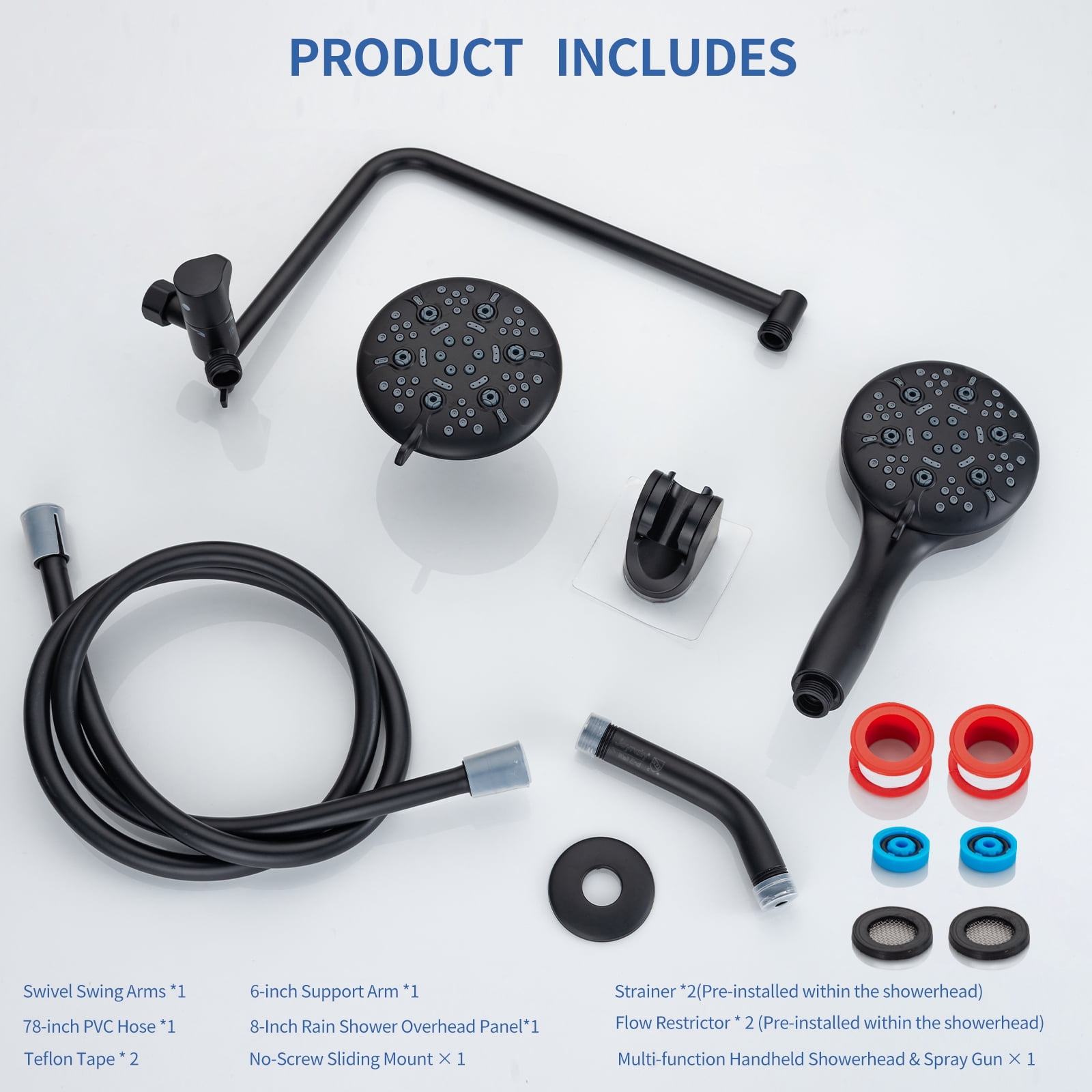 Joyrain Multi-angle adjustable showerhead& Handheld High-pressure 8 Spray Modes Shower Head, Rain Shower Combination with 90° Adjustable Extension Arm