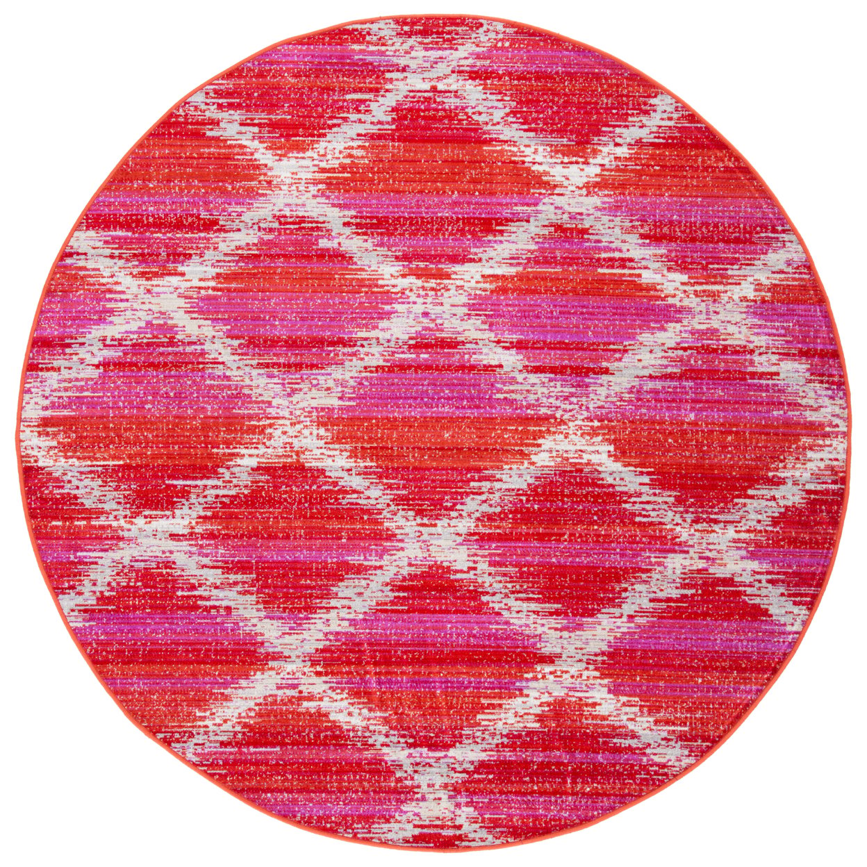 SAFAVIEH Montage Peyton Geometric Indoor/Outdoor Area Rug, Fuchsia/Ivory, 6'7" x 6'7" Square