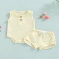 thumbnail image 2 of Babies Two-piece Summer Clothes Suit  Solid Color Sleeveless Button-down Romper and Drawstring Shorts, 2 of 7