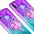 thumbnail image 4 of SOGA Rhinestone Liquid Quicksand Cover Cute Girl Phone Case for Samsung Galaxy A11 Case with Embedded Ring for Magnetic Car Mounts and Lanyard - Purple / Teal, 4 of 5