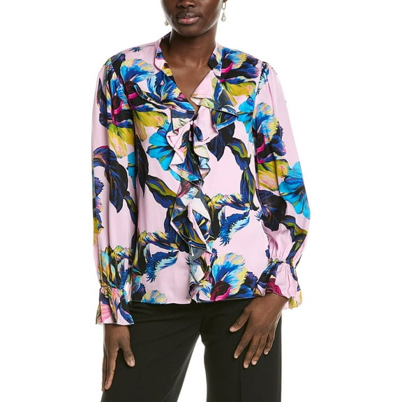 Elie Tahari womens  The Minnie Silk-Blend Blouse, m, Pink