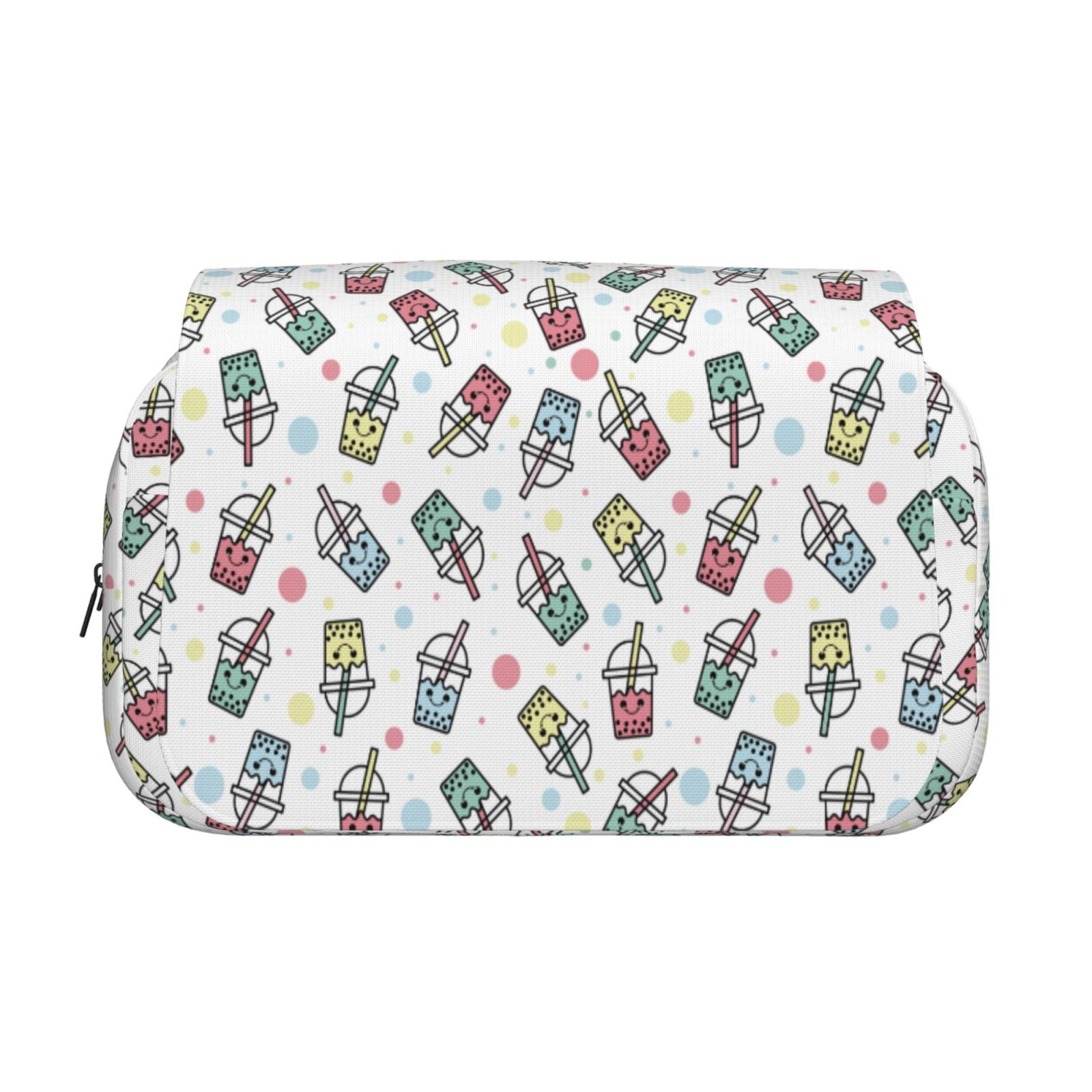 Rateoe Milk Tea2 Pattern Double Clamshell Pen Case, Storage Organizer with Two Zipper Compartments– Holds Up to 50 Pencils & Pens