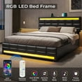 thumbnail image 3 of Afuhokles Full Bed Frame, Leather Platform Bed with Storage Drawers and Charging Station, Upholstered LED Bed Frame with Adjustable Headboard, Black, 3 of 8