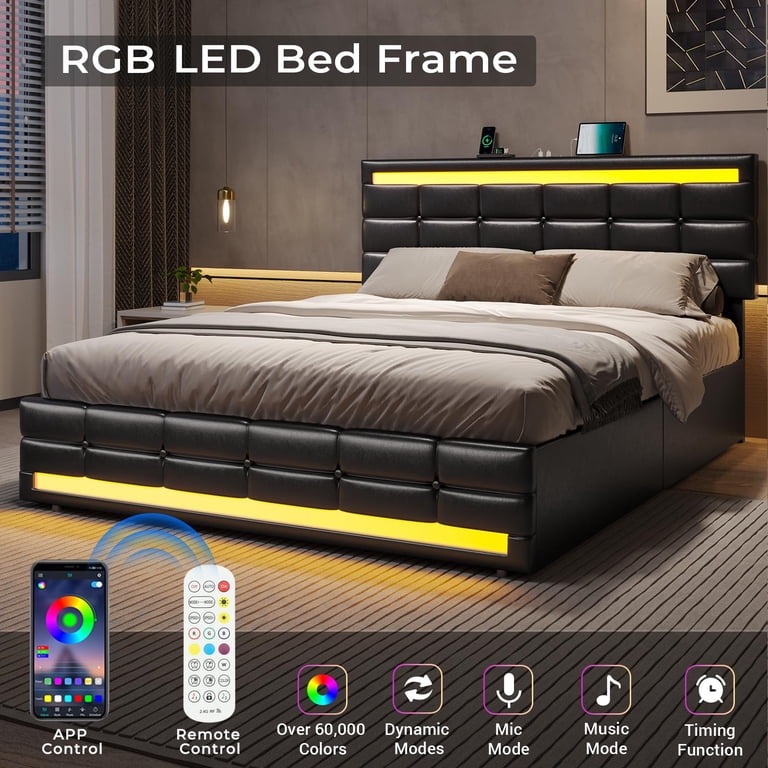Afuhokles Full Platform Bed with LED Headboard and Storage photo 3