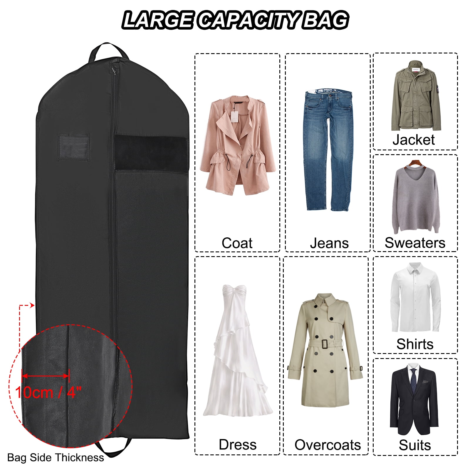 Uxcell 60 Inch Garment Bag Suit Bags for Closet Storage and Travel Hanging Clothes for Coat Jacket, 2 Pack (60*24*4")